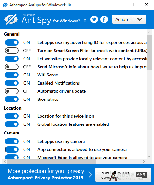 AntiSpy for Windows 10 v1.0.6 系统功能禁用工具